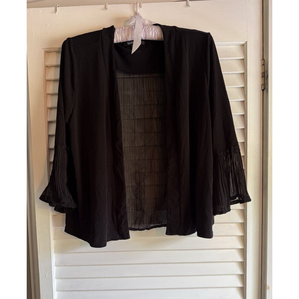 Women’s XL Black Open Front Sheer Accent Lightweight Sweater Jacket Whimsigoth